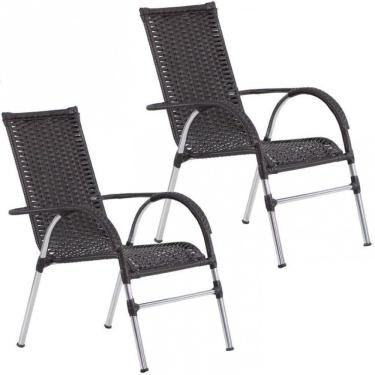 Imagem de 2 Cadeiras Vênus Em Fibra Sintética E Alumínio Varanda Trama Tabaco