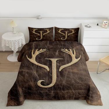 Imagem de Feelyou Conjunto de cama macio para meninos e meninas, conjunto de edredom com inicial J, tamanho solteiro, presentes para adolescentes, meninos, homens, edredom personalizado, letra J, decoração de