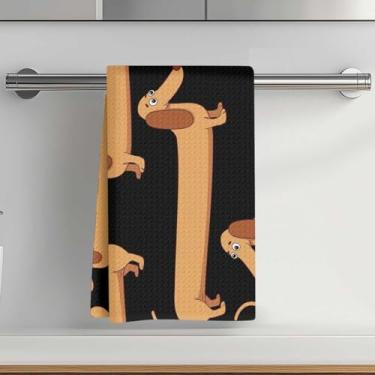 Imagem de Toalhas de cozinha divertidas com estampa de dachshund 35 x 61 cm, toalha de prato decorativa de microfibra absorvente, toalhas de mão de waffle para cozinha, casa, banheiro, presentes para amantes de