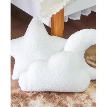 Imagem de Kit 3 Almofadas Decorativas para Quarto de Bebê e Infantil - Nuvem, Estrela e Lua em Soft e Sherpa - Super Macias e Fofinhas