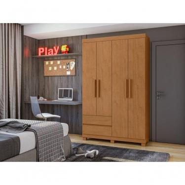 Imagem de Guarda-roupas Solteiro 4 Portas 2 Gavetas Sem Espelho Com Pés Zeus - Lopas Amendoa Clean