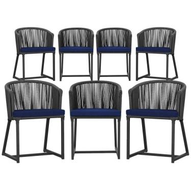 Imagem de 7 Cadeiras De Jantar área Noronha Preta E10 Trama  Preto