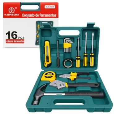 Imagem de Kit 2 Maletas De Ferramentas 16 Peças Completo Com Alicate Martelo Chave Inglesa Jogo Allen