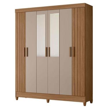 Imagem de Guarda Roupa Solteiro Uruguai 6 Portas Carvalho Fendi Com Espelho - Moval