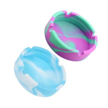 Imagem de TEHAUX 2 peças de cinzeiro redondo de silicone inquebrável com base antiderrapante para uso interno e externo, fácil de limpar, pátio, gramado, escritório, decoração de casa, tigelas flexíveis para