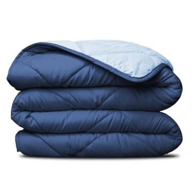 Imagem de ViscoSoft Queen/Short Queen Microfibra All Seasons Edredom acolchoado alternativo - refrescante respirável premium macio reversível microfibra cobertor de edredom, azul claro/azul escuro