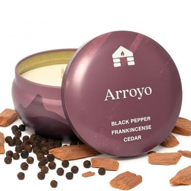 Imagem de Vela perfumada Bluecorn Aromática, pimenta preta, olíbano e cedro, cera de coco vegana, queima limpa e vela de Natal de longa duração, decoração de casa de inverno, presentes de Natal, feito nos EUA