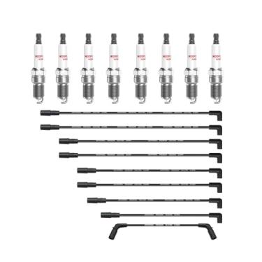 Imagem de Velas de ignição irídio e fios de vela de ignição para Chevy 5.7L 4.3L 5.0L, 41-993 velas de ignição para SILVERADO 1500 Tahoe compatível com GMC S10 PICKUP BLAZER 19256067, 9718Q