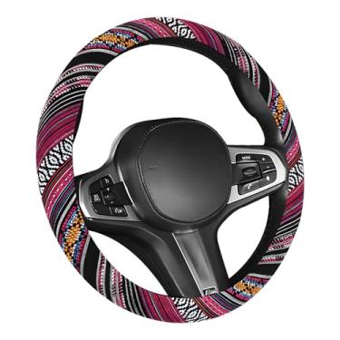 Imagem de NYTKL Capa de volante de carro Boho, estilo étnico, antiderrapante, pano de linho grosso, protetor de volante boêmio para a maioria dos caminhões SUVs Vans, acessórios para carro (estilo J)