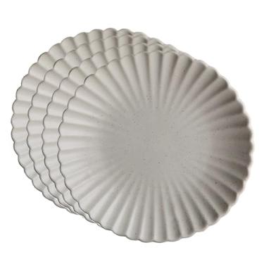 Imagem de Goodies Pratos de café da manhã com flores clássicas brancas (conjunto com 4), cerâmica artesanal, esmaltada, pode ser lavado na lava-louças, seguro para micro-ondas, design de aro em forma de pétala