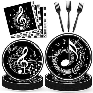 Imagem de 96 peças de pratos e guardanapos de papel para festas musicais com tema musical, notas, louças, pratos de papel descartáveis para chá de bebê, música, concerto, aniversário, karaokê, decorações de