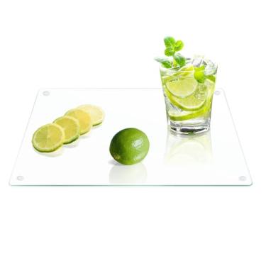 Imagem de Yuzeyurun Tábua de corte de vidro temperado para cozinha, pequena tábua de cortar de vidro com pés antiderrapantes, resistente ao calor, resistente a quebras, pode ser lavada na lava-louças, 20 x 30