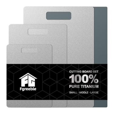 Imagem de Conjunto de 3 tábuas de corte de titânio, 100% puro titânio de grau alimentício para cozinha, com almofada de silicone, ferramenta de corte ideal para cozinhar, acampamento, design frente e verso
