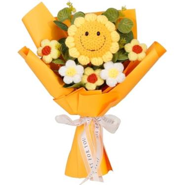 Imagem de XIAOMAIDAM Buquê de girassóis artificiais, flores artificiais de rosas tecidas à mão, adequado para decoração de mesa de família, para namorada, mãe, presente de aniversário e casamento de dia dos