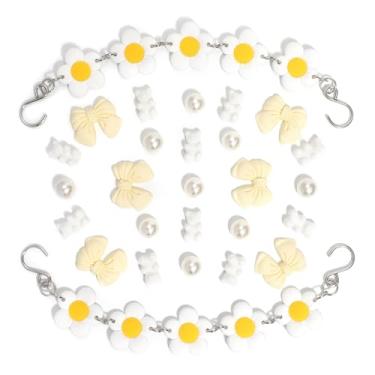 Imagem de 2 correntes de sapato de flores de PVC rosa para sandálias de tamanco, 25 peças de ursinho de goma, flores, pingentes de decoração de sapatos DIY para meninas, Borracha Resina, Sem Pedra Preciosa