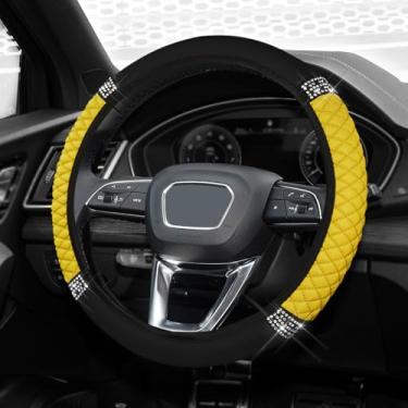 Imagem de Capa de volante de carro brilhante, protetor de volante elástico de couro macio de strass de 38 cm, diamante de cristal brilhante para mulheres e meninas, acessórios universais de carro para a maioria