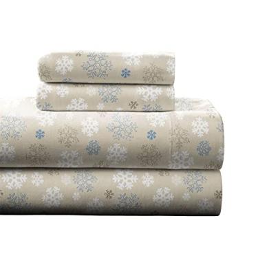 Imagem de Pointehaven Conjunto de lençóis de flanela de peso pesado, Queen, flocos de neve, aveia