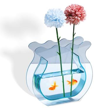 Imagem de Vaso de acrílico para decoração de casa – Vaso moderno em forma de onda transparente de 20 x 5 cm, vaso de flores decorativo exclusivo – Ideal para flores frescas e secas, suculentas e arranjos