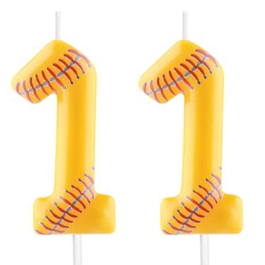 Imagem de Vela de beisebol – Número 11 velas para topo de bolo, vela de softball, 6 cm, velas de aniversário esportivas, perfeitas como decorações de bolo com tema de beisebol para meninos, meninas
