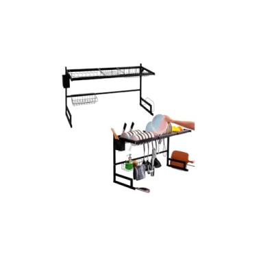 Imagem de Escorredor de Louças Suspenso para Pia, Aço Inoxidável, Preto Fosco, 65x54,5x32cm, Organizador de Cozinha com Suporte para Pratos, Copos, Talheres