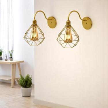 Imagem de Kit 2 Arandela De Parede Retrô Diamante Luminária Aramado Cor Rose Gold (Dourado)