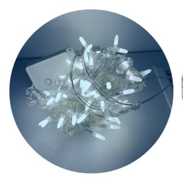 Imagem de Cordão de Luz LED, 100 Lâmpadas, 10 Metros, 8 Funções de Pisca, Fio Cristal, Branco Quente, Uso Interno, 127V