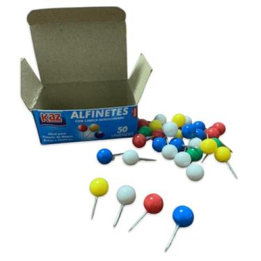 Imagem de Alfinetes Coloridos para Quadro de Cortiça, Cabeça Redonda, 50 Unidades