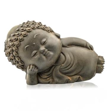 Imagem de OMTRS Estátua de Buda para ambientes internos, escultura zen, bonito Buda enferrujado natural para Feng Shui, decoração de casa, carro, decoração de escritório (estátua de Buda fofa-mentindo)