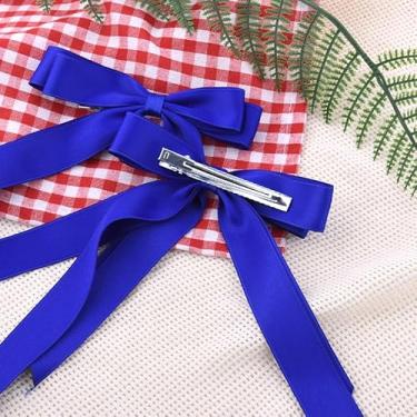 Imagem de Grampo de cabelo grande com fita sólida de cetim para rabo de cavalo, presilhas de cabelo de Natal, acessórios com cauda longa, azul royal, vestido de casamento, acessórios de Natal para mulheres e