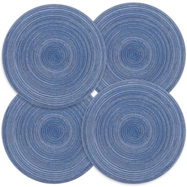 Imagem de Privalace Conjunto de 4 jogos americanos redondos de algodão e poliéster, proteção de mesa, resistente ao calor e a manchas, tapetes de mesa duráveis antiderrapantes para cozinha doméstica, refeição