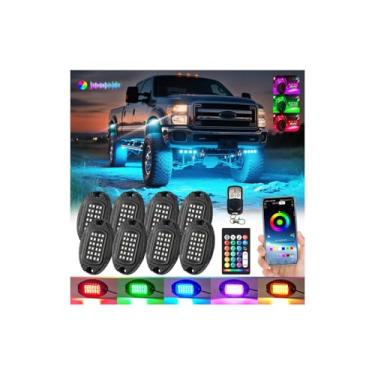 Imagem de Kit de luzes LED RGB de alumínio 8Pods para caminhões Jeep ATV UTV Offroad com controle remoto APP/RF, luz subbrilhante segmentada atualizada à prova d'água, caixa de metal multicolorida 12 V na parte