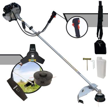 Imagem de Roçadeira Completa Toyama TBC43H À Gasolina 2 Tempos 43cc 1,7HP 12.000rpm 3 Opções de Corte Com Lâmina Facão + Lâmina 3 Pontas + Carretel de Nylon