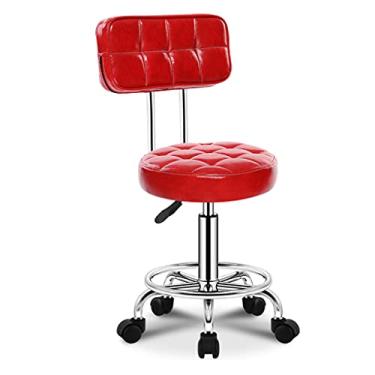 Imagem de BSNANCA Banqueta giratória para salão de beleza, cadeira com rodas e suporte para as costas, assento macio e confortável, banco hidráulico de altura ajustável com encosto para beleza/spa marrom