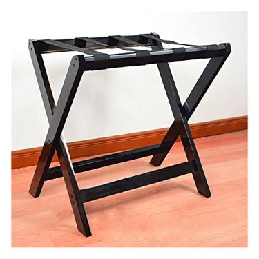 Imagem de Suporte de bagagem dobrável de madeira suporte de bagagem retrô para mala mochila sapatos hotel, propriedade de aluguel, quarto de hóspedes, preto 60 cm C x 40 cm L x 60 cm A