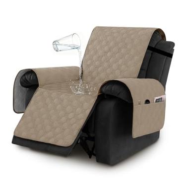 Imagem de H.VERSAILTEX Capas de cadeira reclinável 100% à prova d'água, capas reclináveis antiderrapantes permanecem no lugar, capa grossa para cadeira reclinável com bolso, protetor de capa de sofá de cachorro