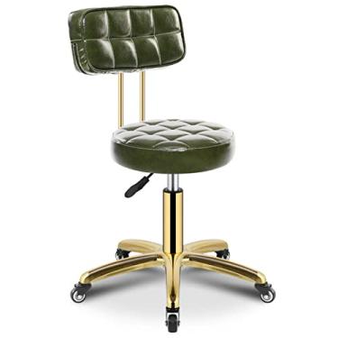 Imagem de BSNANCA Banqueta ajustável de couro PU assento redondo salão de beleza cadeira escritório trabalho banco com encosto e rodas giratórias (cor: Ed) (marrom) (verde)