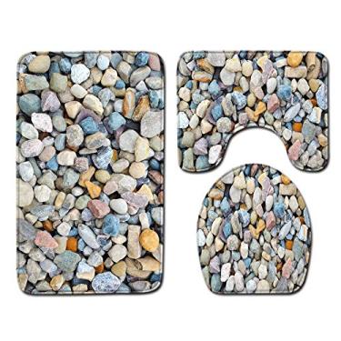 Imagem de Tapetes de banheiro de três peças, tapetes decorativos de banheiro oceano 3D e almofadas de tampa de vaso sanitário, tapetes de banheiro antiderrapantes, banheiro, banheira, chuveiro