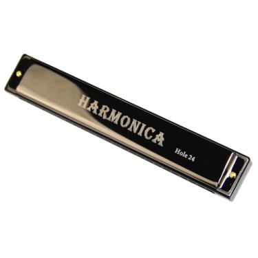 Imagem de Gaita Profissional de 24 Furos Profissional Harmonica C Tune Metal (Preto)