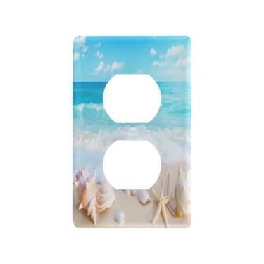 Imagem de Blueangle Linda placa de parede com saída dupla de cena de praia, tamanho padrão, placas de cobertura de tomada elétrica de 1 gangue para decoração de quarto de escritório em casa, 4,53 x 2,76