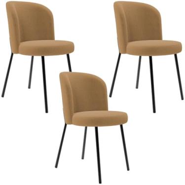 Imagem de Kit 3 Cadeiras Sala de Jantar Estofada Gavi L02 Bouclê Mostarda - Lyam Decor