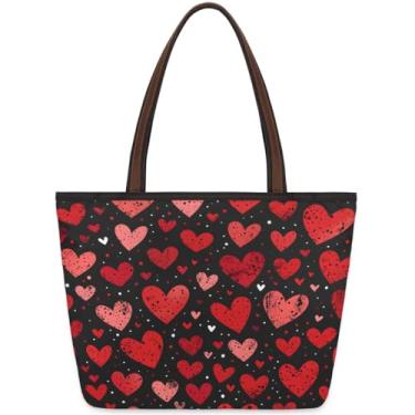 Imagem de Bolsa grande para mulheres coração vermelho bonito saco de pano de trabalho com zíper reutilizável mercearia bolsas de mão casual viagem pernoite tote bolsas adequadas para viagens, trabalho, férias