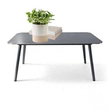 Imagem de Mesa de centro externa de alumínio para todos os climas | Mobiliário de pátio moderno e durável | Perfeito para varanda, jardim e piscina | preta (94 x 53 x 42 cm)