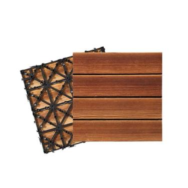 Imagem de Azulejos de piso interligados de madeira maciça, azulejos de deck com madeira de pinho carbonizada pátio de jardim para uso interno e externo em todos os climas 30 cm x 30 cm fácil de encaixar B2 22