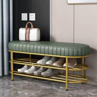 Imagem de Yadlan Banco estofado de veludo luxuoso banco de canto banco de canto multifunções sofá banco de sapato entrada banco de armazenamento para entradas/quartos PU verde 80 cm