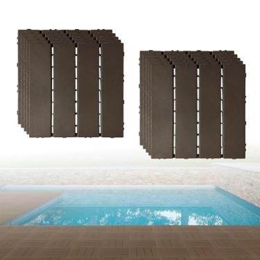 Imagem de Telhas de plástico para pátio entrelaçadas, placas de terraço ao ar livre 30 x 30 cm azulejos de clique à prova de intempéries pátio para piscina varanda quintal varanda varanda café I 10 peças