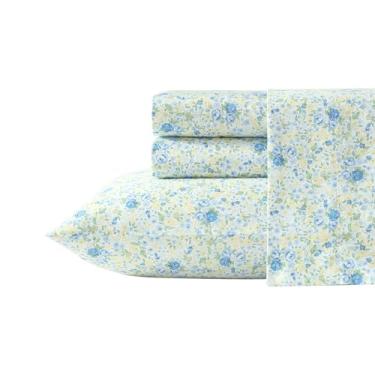 Imagem de Laura Ashley Jogo de lençol solteiro, ultramacio com cetim de algodão macio naturalmente sedoso, bolsos profundos, roupa de cama floral com lençol de elástico e fronha combinando (azul ruvéia)