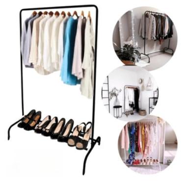 Imagem de Organizador De Roupas Cabideiro De Chão Arara Com Sapateira Em Aço Desmontável