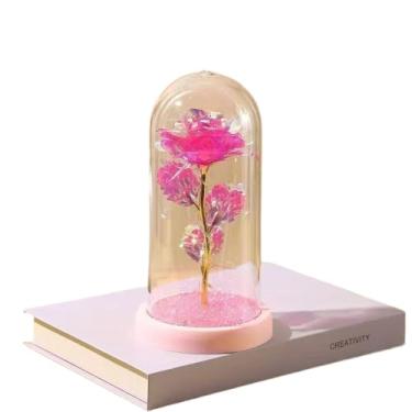 Imagem de Rosa Encantada com Luz LED-Flor Eterna Decorativa em Cúpula de Acrílico(Rosa de Acrilico,1 Peça)