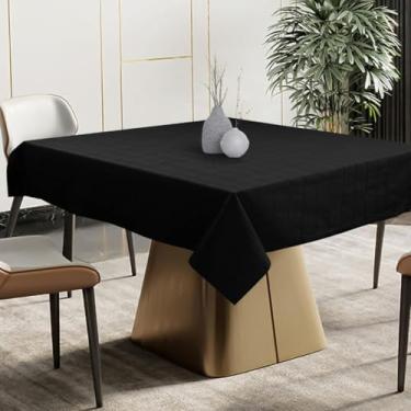 Imagem de UNIQINNOW Toalha de mesa quadrada rústica de tecido resistente 100% algodão - capa de mesa de jantar lavável - ideal para jantar, casamento, Natal, uso diário, roupa de mesa 152 x 152 cm, preta