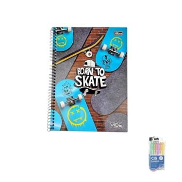 Imagem de Kit Caderno Universitário Capa Dura Vibe Masculino 20 Matérias + Caneta Esferográfica Pote com 24 + Marca Texto Lumini 6 Cores